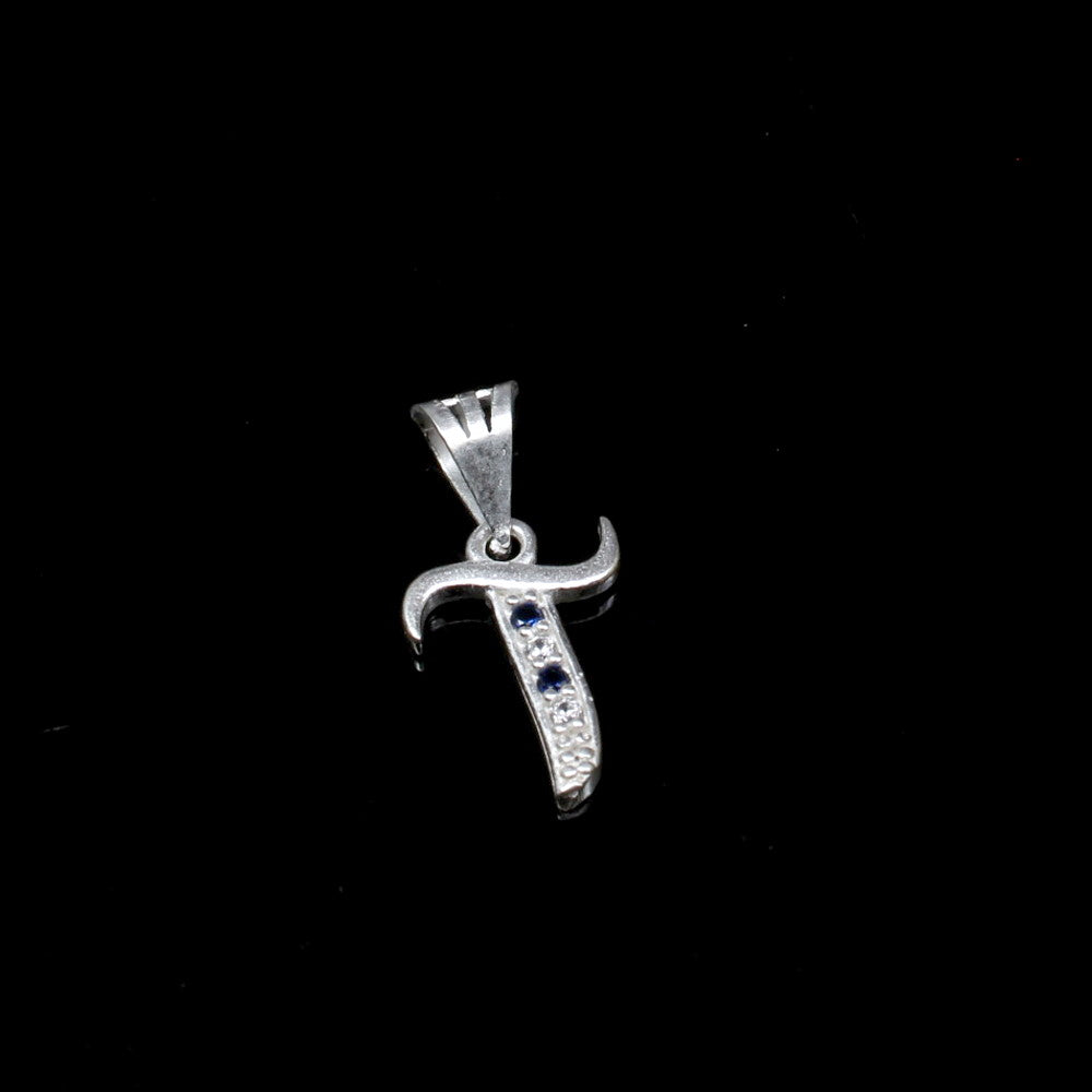 Pure Solid Sterling Silver Small 'T' Letter Alphabet Pendant CZ for Girl