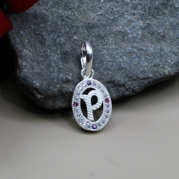 Pure 925 Sterling Cute Silver 'P' Letter Alphabet Pendant CZ for Girl