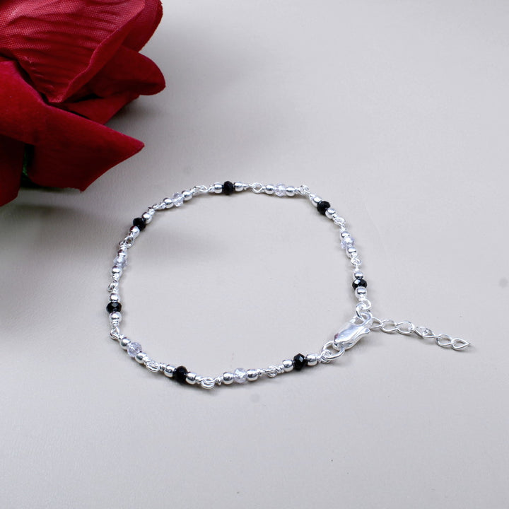 Beautiful 925 Sterling Silver Black Beads Bracelet for Girls