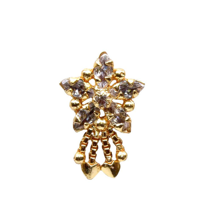 Ethnic Gold Plated Dangle Indian Star Nose ring White CZ Twisted nose ring