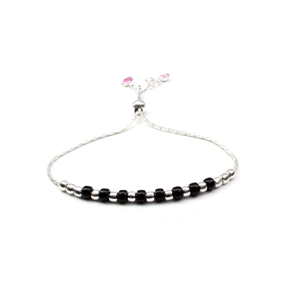 Real Solid Sterling Silver Black Beads Bracelet for Girls