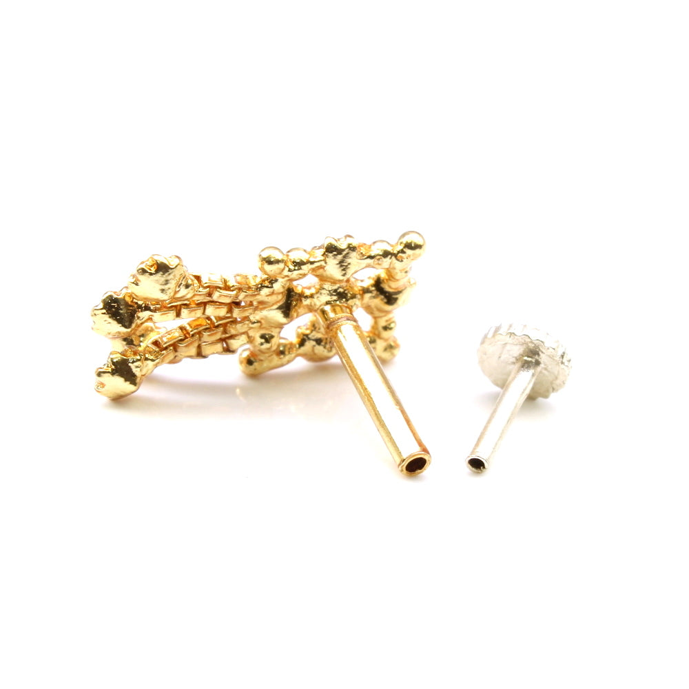 Ethnic Indian Dangle White CZ Gold Plated Nose Stud Push Pin