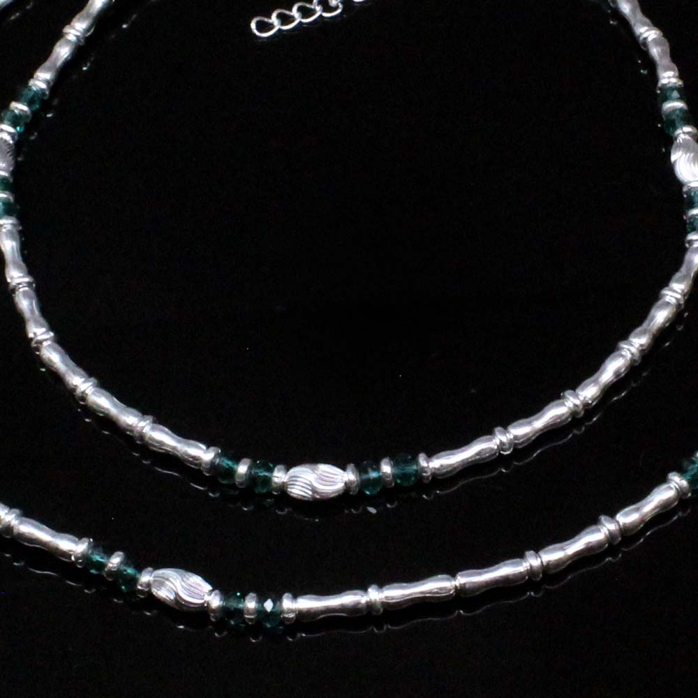 Real Silver Style Green CZ Anklets Ankle foot Pair 10"