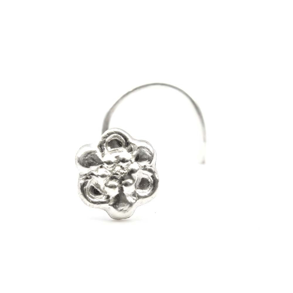 Real 925 Sterling Silver Flower Nose Stud Twisted nose ring L Bend