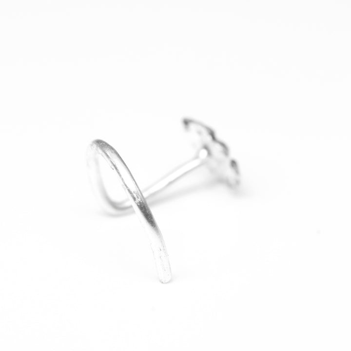 Solid Sterling Silver Oxidized Small Flower Nose Stud Twist nose ring L Bend