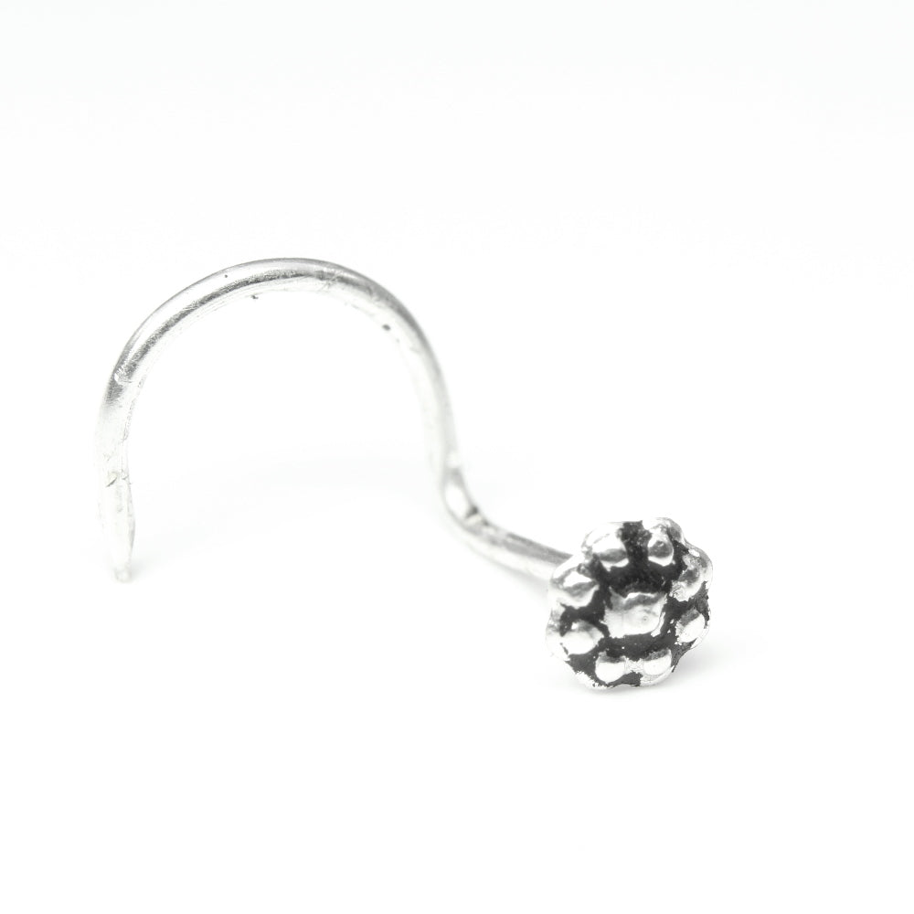 Tiny 925 Sterling Silver Oxidized Flower Nose Stud Twist nose ring L Bend 24g