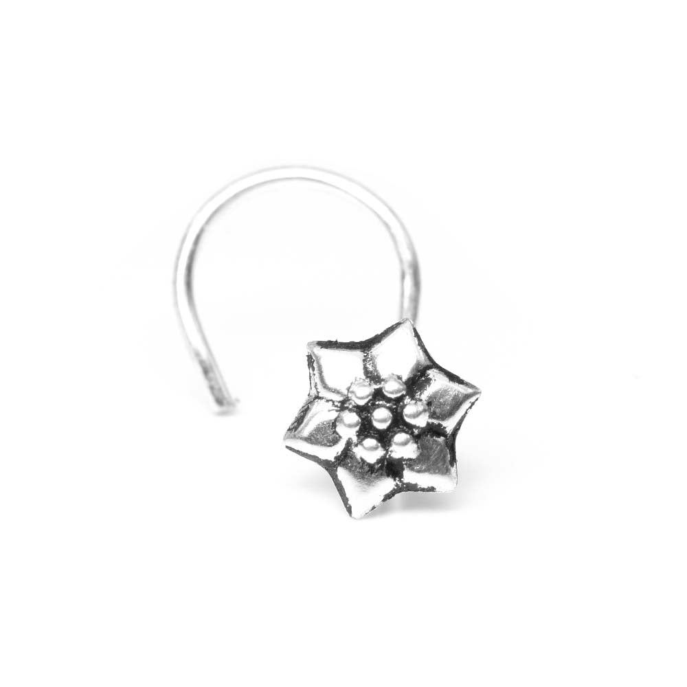 Floral Solid Sterling Star Silver Oxidized Nose Stud Twist nose ring 24g