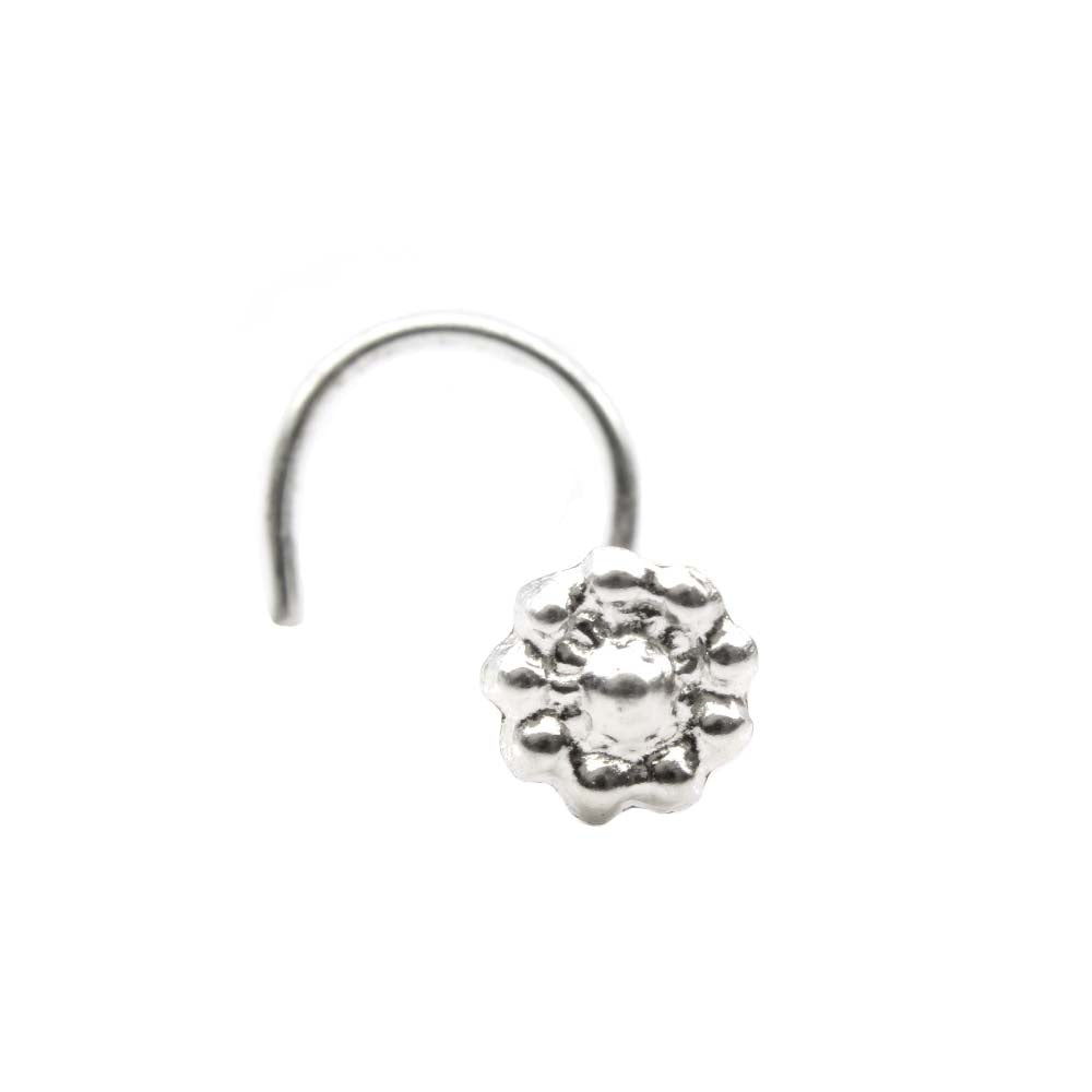 925 Real Solid Sterling Silver Floral Nose Stud Twisted nose ring L Bend 24g