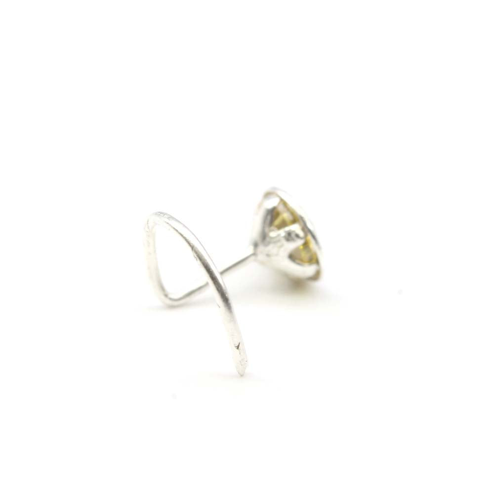 925 Solid Silver Floral Nose Stud Lemon CZ Twisted nose ring L Bend