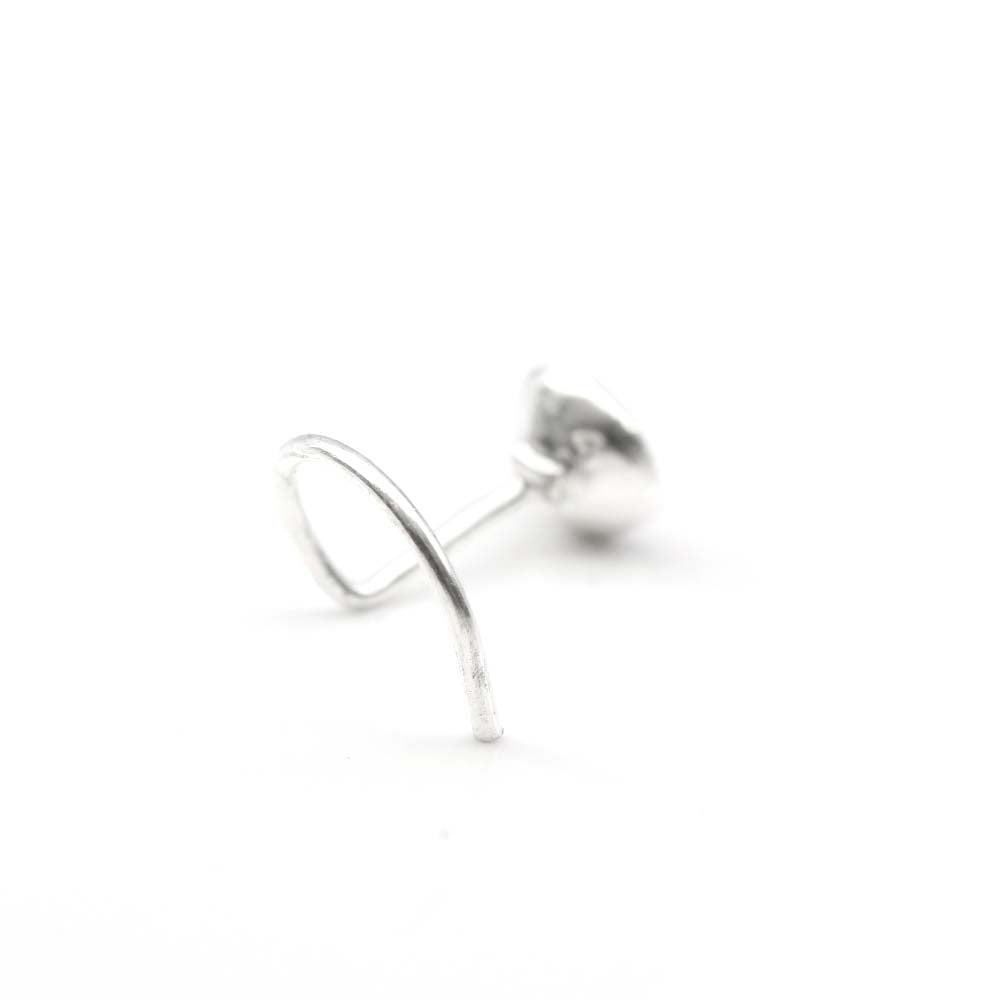 925 Real Silver Floral Nose Stud White Round CZ Corkscrew nose ring L Bend