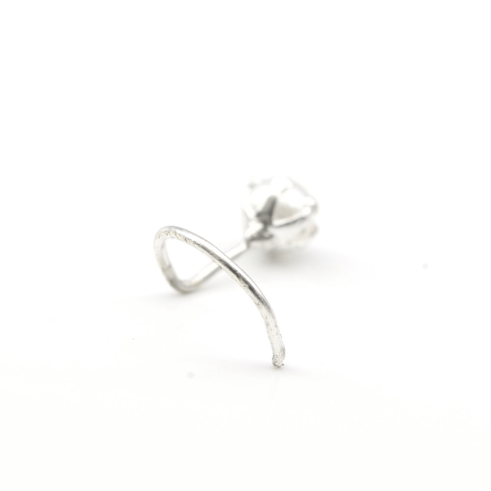 925 Real Silver Pearl Floral Nose Stud Corkscrew nose ring L Bend 24g