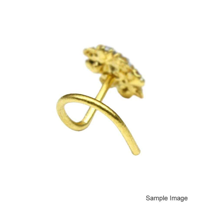 Indian Style Gold Plated Dangle Nose ring White CZ Corkscrew nose ring L Bend