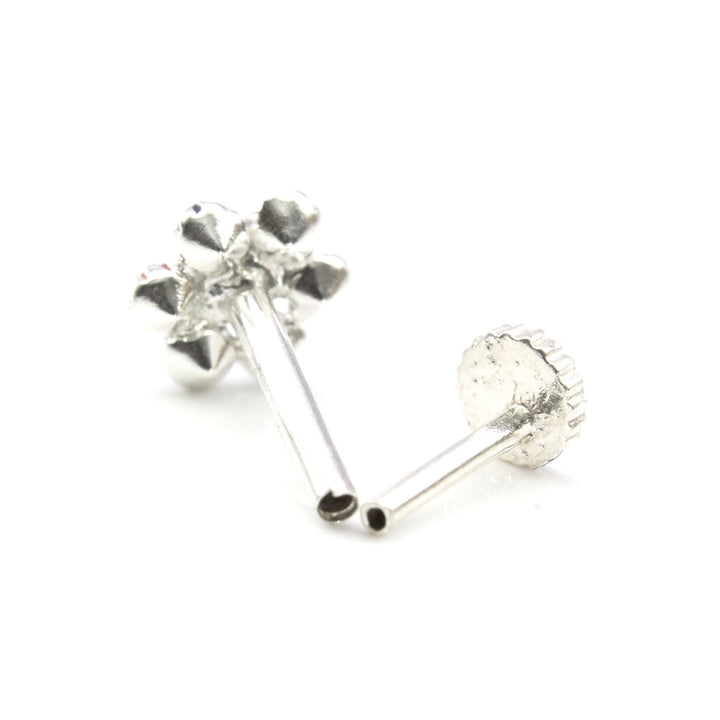 Floral Indian Style 925 Sterling Silver Multi-color CZ Nose ring Push Pin