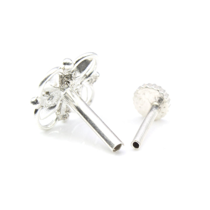 Real 925 Sterling Silver White CZ Indian Square Style Nose ring Push Pin