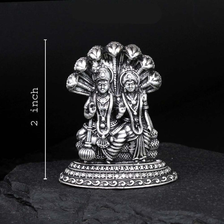 2D Solid 925 Sterling Silver Oxidized Vishnu Laxmi Idol religious Diwali gift
