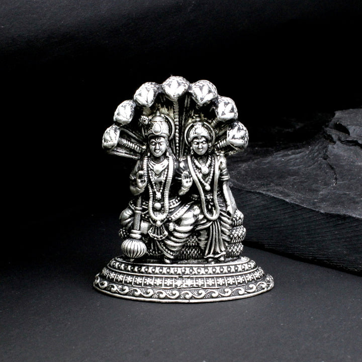 2D Solid 925 Sterling Silver Oxidized Vishnu Laxmi Idol religious Diwali gift