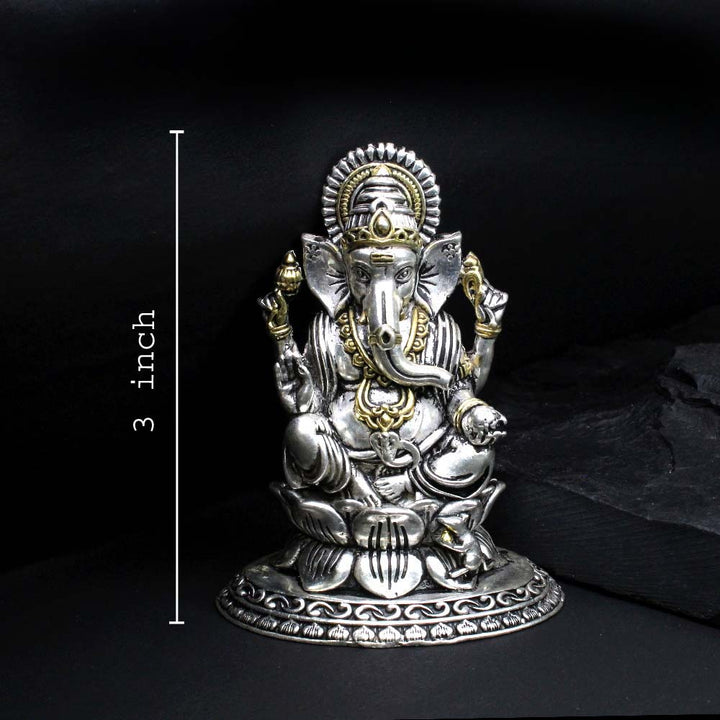 2D Solid 925 Sterling Silver Oxidized Ganesha Idol religious Diwali gift