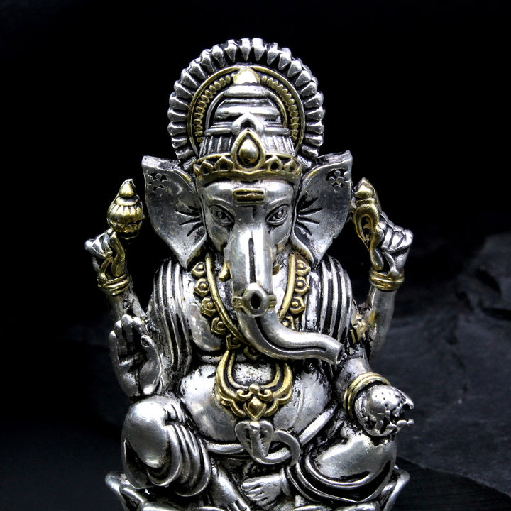 2D Solid 925 Sterling Silver Oxidized Ganesha Idol religious Diwali gift