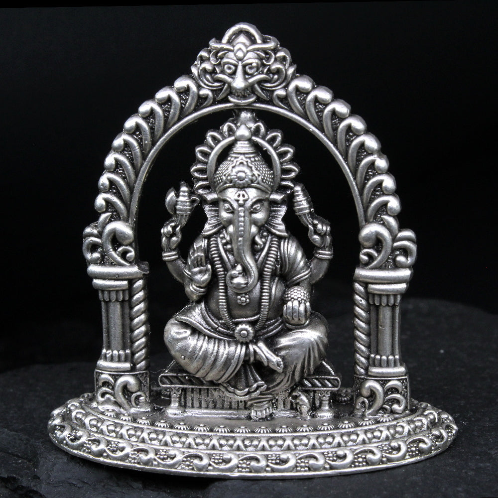2D Solid 925 Sterling Silver Oxidized Ganesha Statue religious Diwali gift
