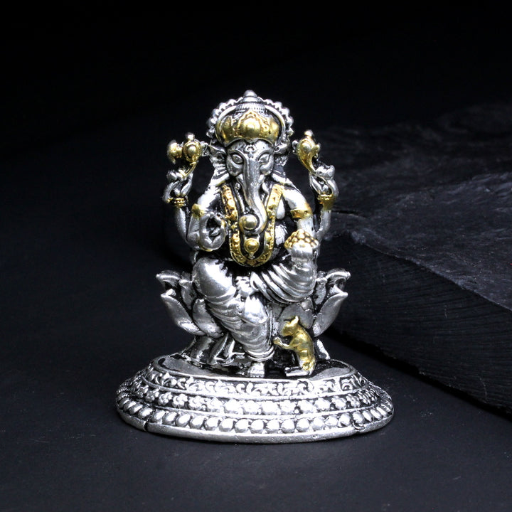 2D Real 925 Solid Silver Oxidized Ganesha Statue religious Diwali gift