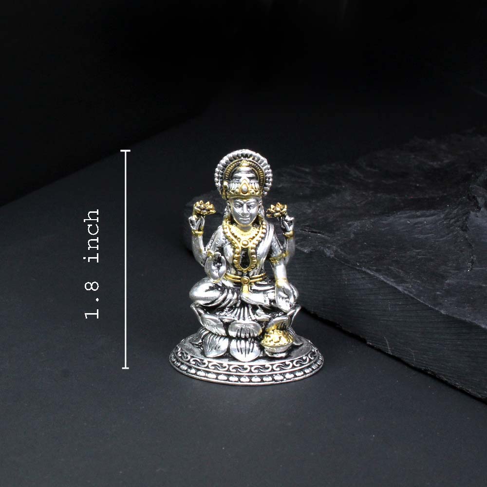 2D 925 Solid Sterling Silver Oxidized Laxmi Statue religious Diwali gift