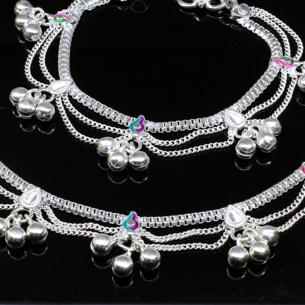 Real 925 Silver Jewelry Kids Anklets chain foot baby Bracelet 6.8"