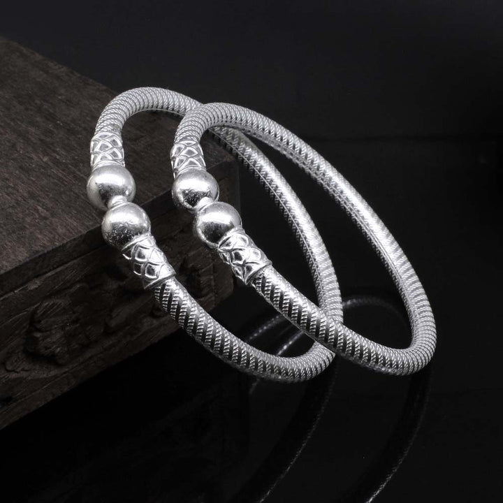 Indian Style Real Silver Openable Hollow Women Bangle Bracelet Pair - 5.6 CM