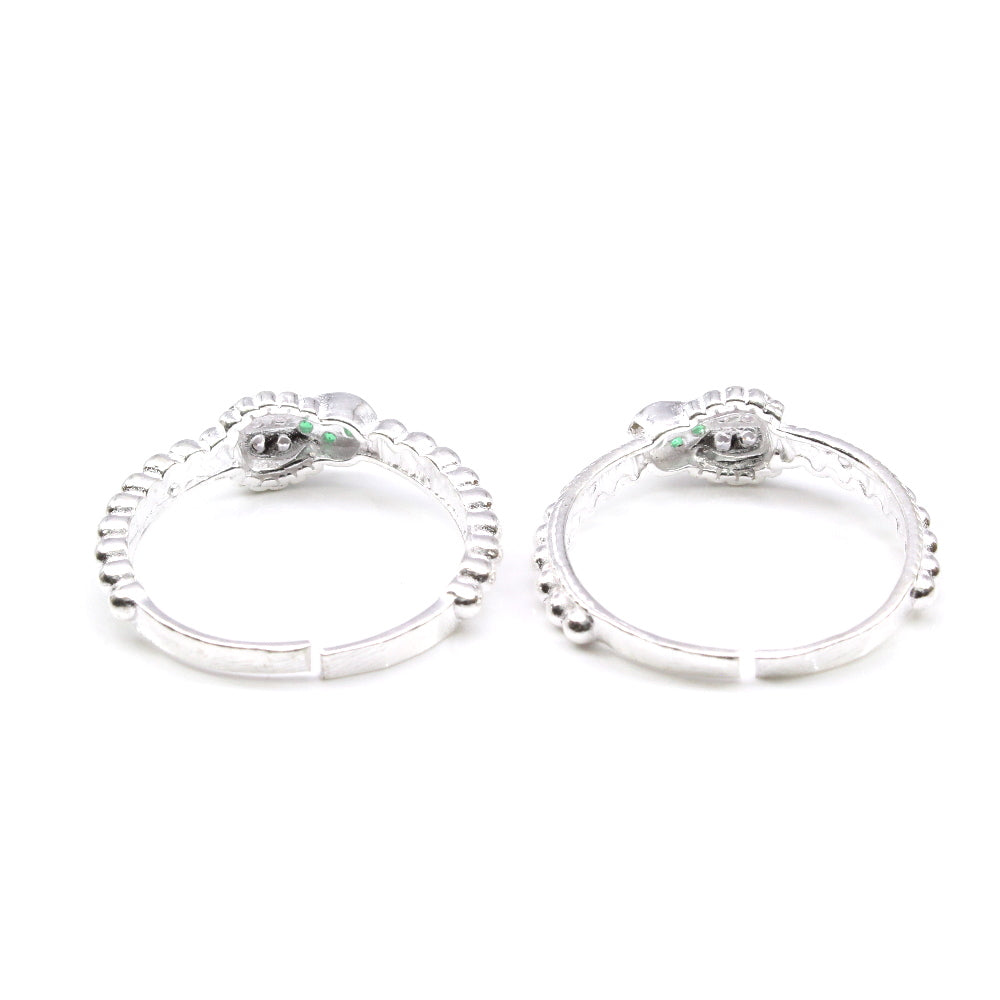 Cute Indian Style Handmade Green White CZ Toe Ring Pair Real Solid Silver