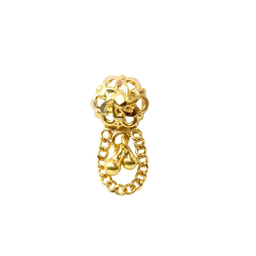 14k Solid Gold Beautiful Indian Women Dangle Chain Style Nose Stud Pin