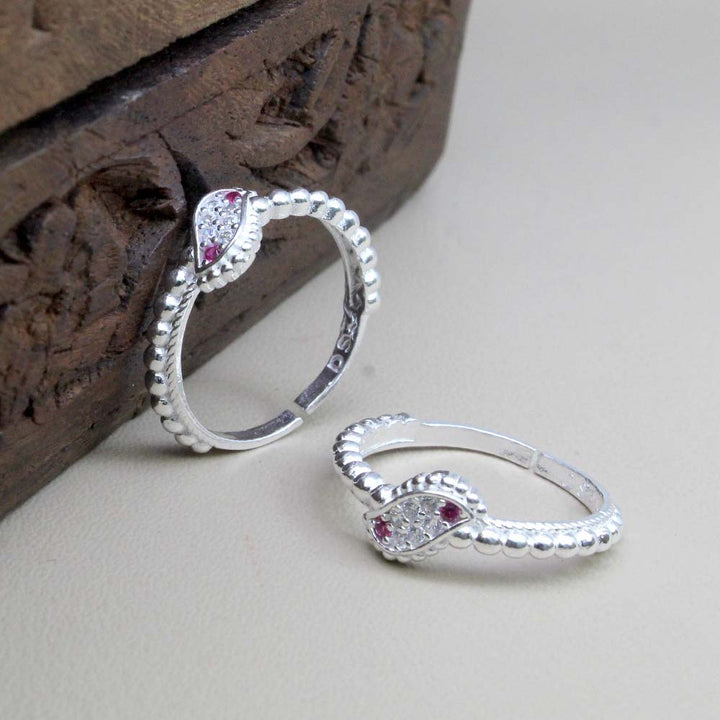 Real 925 Silver Cute Indian Style Handmade Pink White CZ Toe Ring Pair