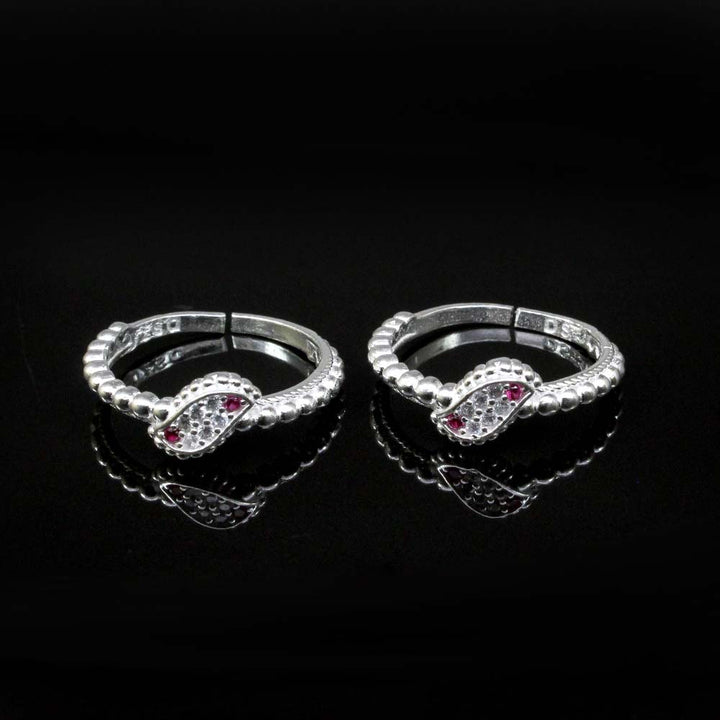 Real 925 Silver Cute Indian Style Handmade Pink White CZ Toe Ring Pair