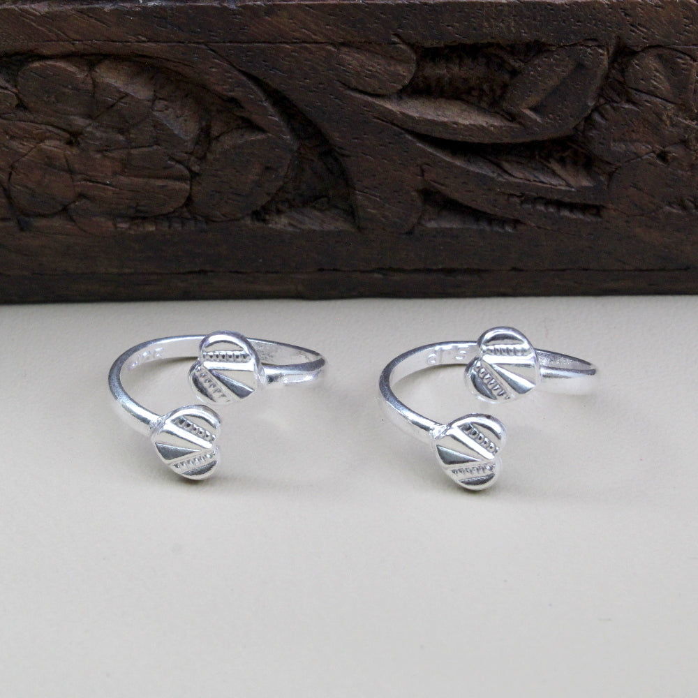 Real Solid 925 Silver Toe Rings Ethnic Indian Heart Style Handmade bichia Pair