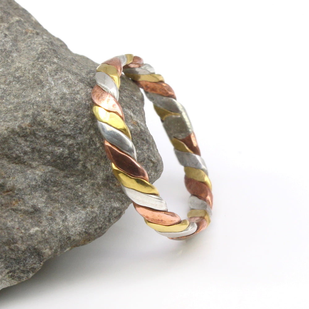 Sterling Silver Brass and Copper Meditation Spinner Ring - Endearing Hearts  | NOVICA
