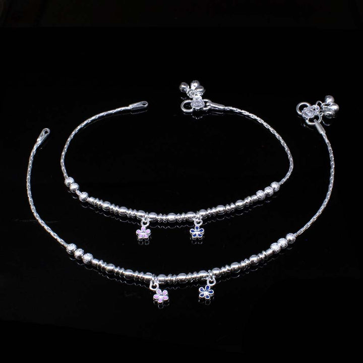 Real Silver  Ankle Bracelet with Hanging Flower 