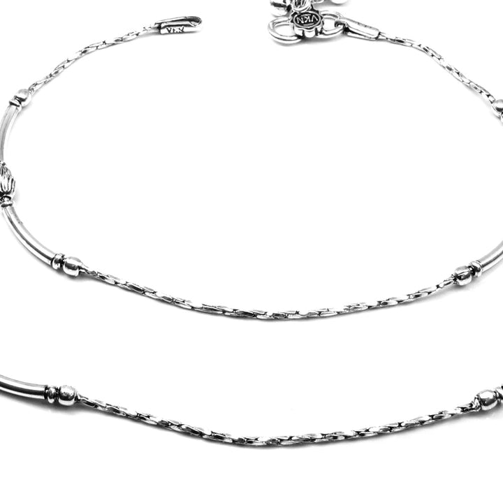 Ethnic Style Oxidized Sterling Silver Anklets for Women 10"