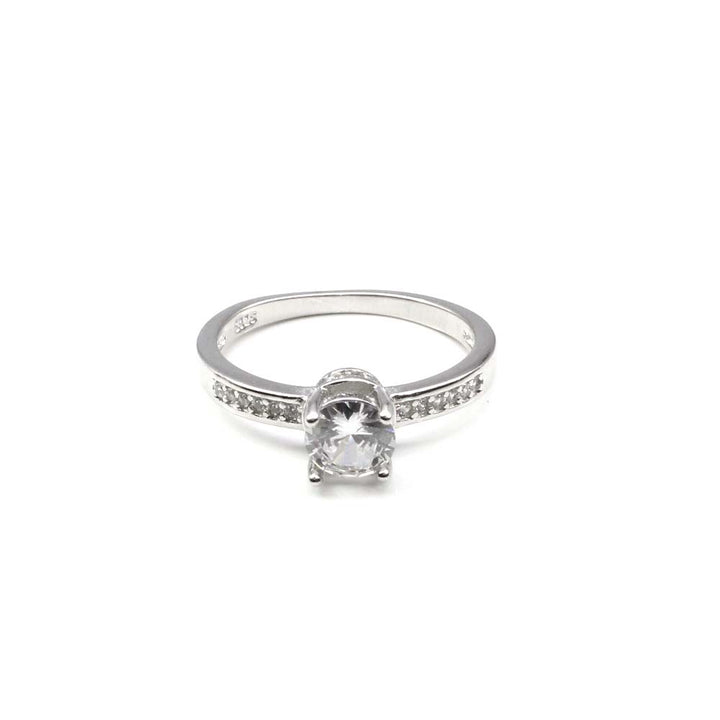 Hot Real Solid Sterling Silver Women Ring White CZ Studded Platinum Finish