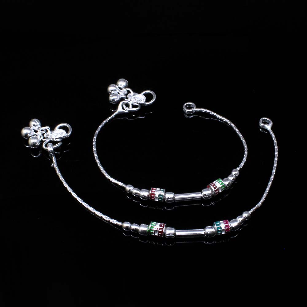 Real Silver Ball Style Anklets Ankle chain foot Bracelet With jingles Bells 6.5"