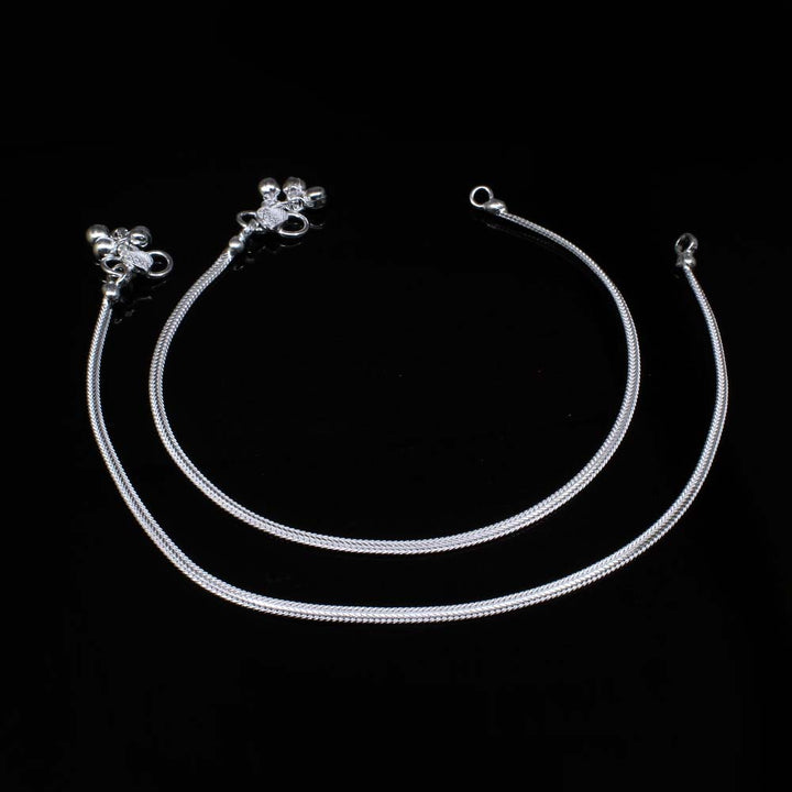 Indian Real Silver Anklets Ankle Pajeb Chain Fish Style Pair 10.5"