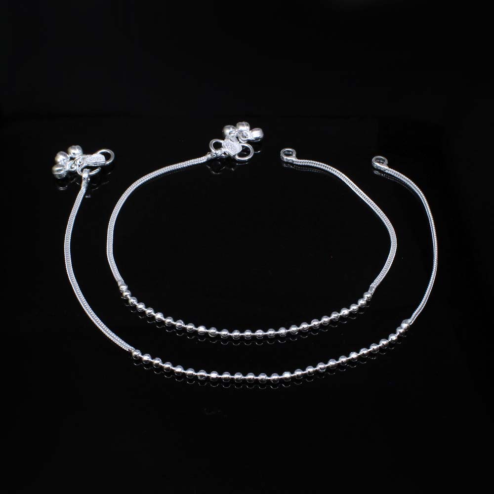 Beautiful Small Ball Style Real Silver Jewelry Anklets Ankle Pajeb Pair 10.2"