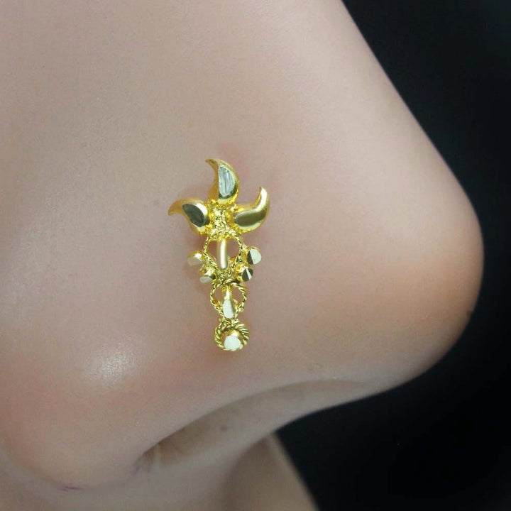 Cute Traditional Style 14K Real Gold Nose Stud Indian Push pin Nose stud