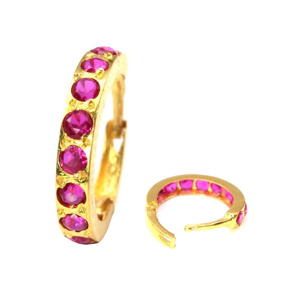 14k Yellow Gold Pink CZ Indian Style Piercing Nose Hinged Hoop Ring 20g