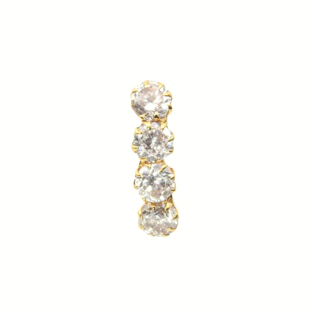 Vertical Style 4 Stone White CZ 14k Real Gold Indian nose ring Push Pin