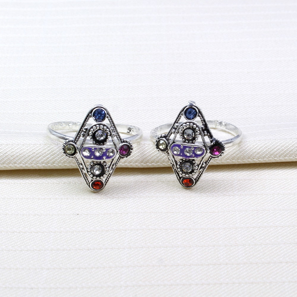 Genuine silver Indian Style Handmade Crystal Enamel Toe Rings gift for mother