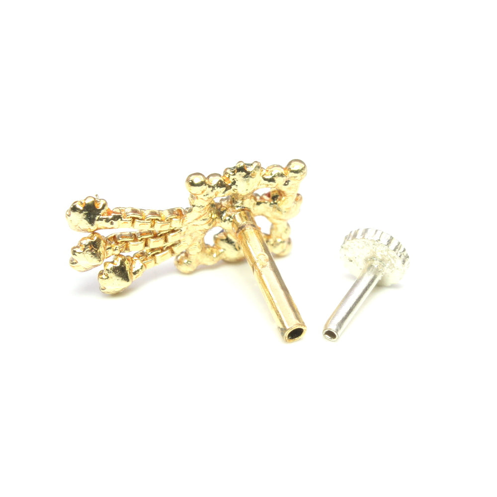 Traditional Style Clear Multicolor Dangle Gold Plated Nose Stud CZ Push Pin