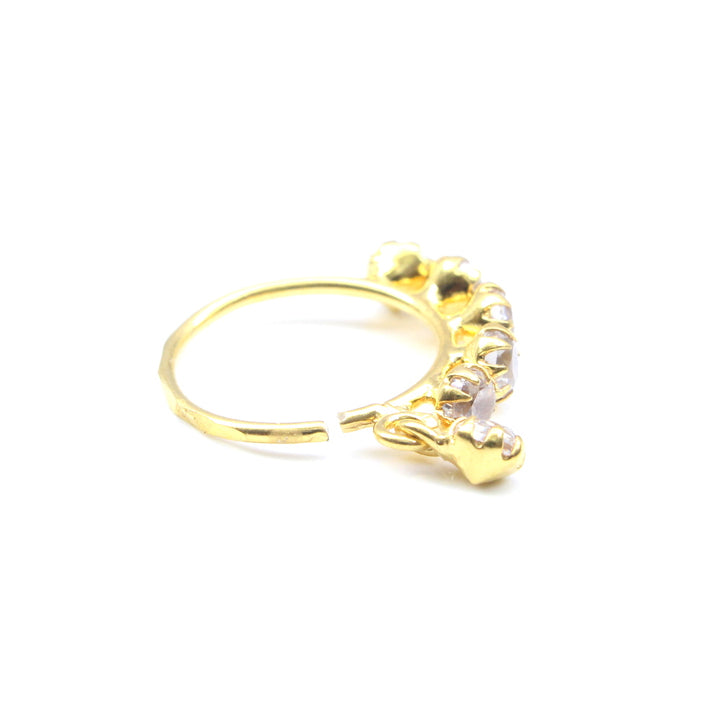 14k Real Solid Gold Cute Indian White CZ Studded Piercing Nose Hoop Ring