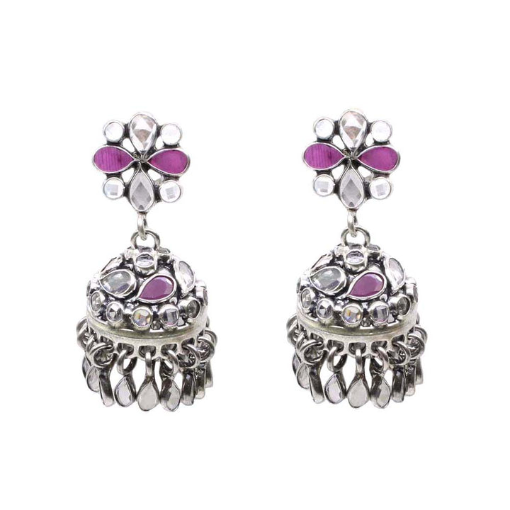 Cute Dangle Indian Jhumka Style Real Silver Pink White CZ Earrings