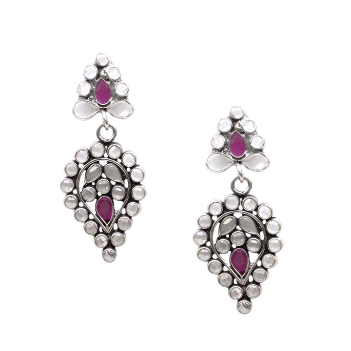 Cute Ethnic Traditional Style Real Silver Pink White CZ Dangle Earrings