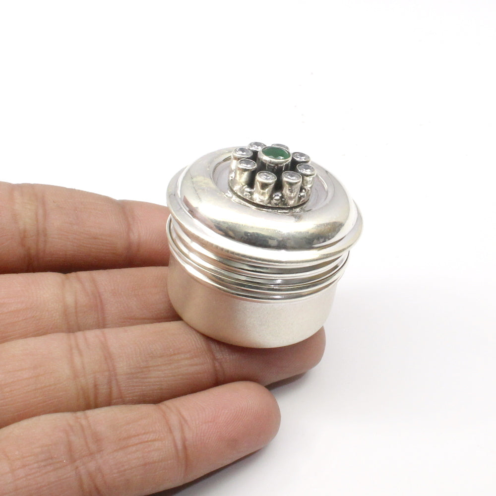 Beautiful Silver CZ honey container dibbi for red book remedy sindur box gift