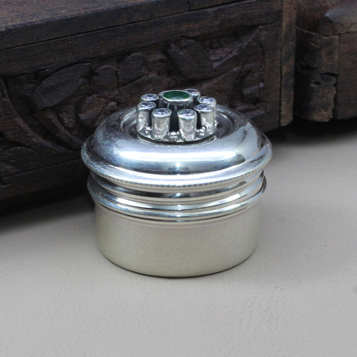 Beautiful Silver CZ honey container dibbi for red book remedy sindur box gift