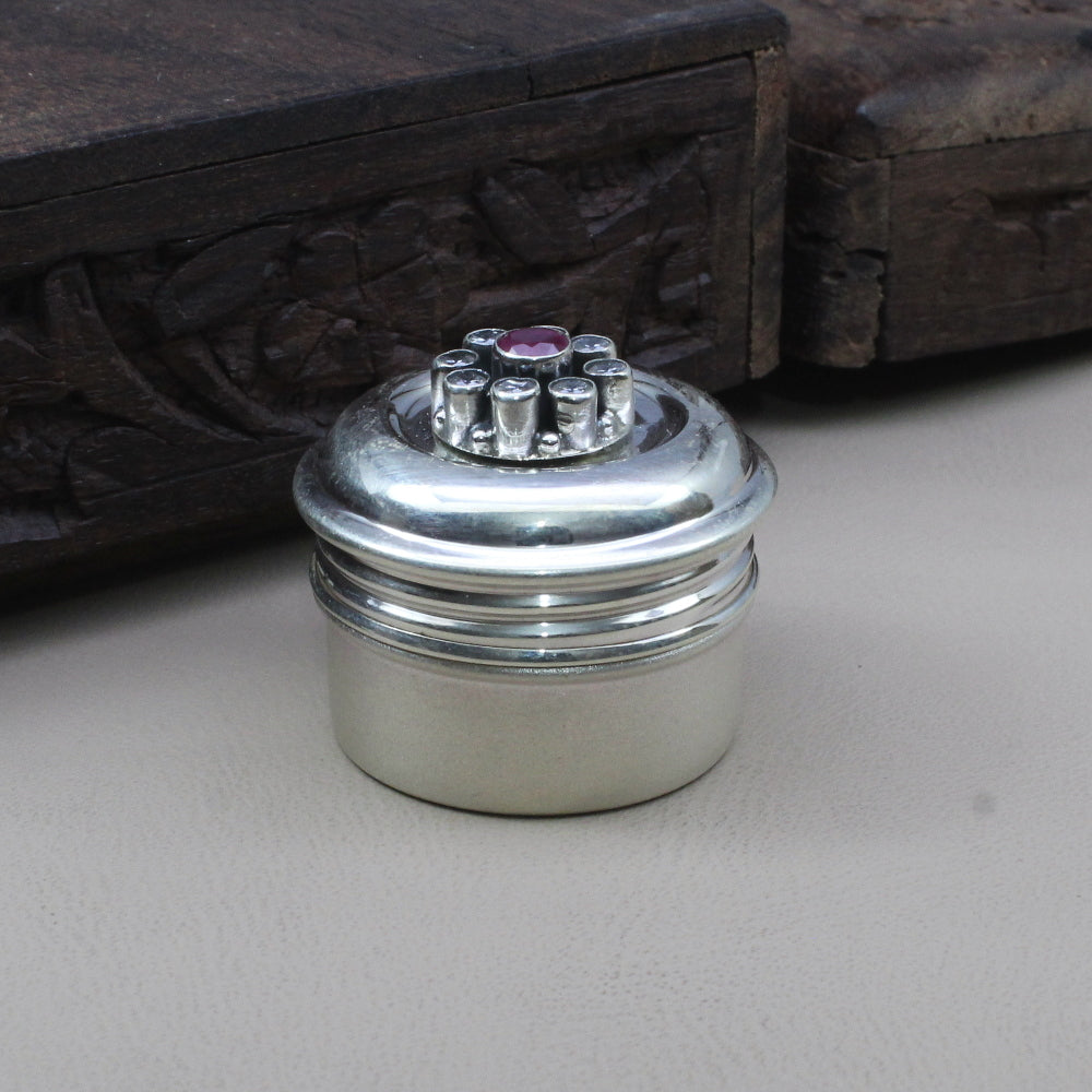 Cute Silver CZ honey container dibbi for red book remedy sindur box gift